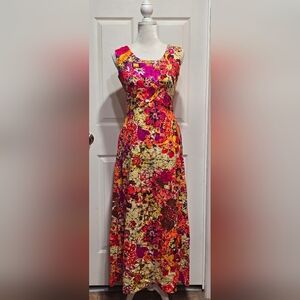 Vintage Hawaii Nei Dress Floral Sleeveless Maxi Multicolor Dress